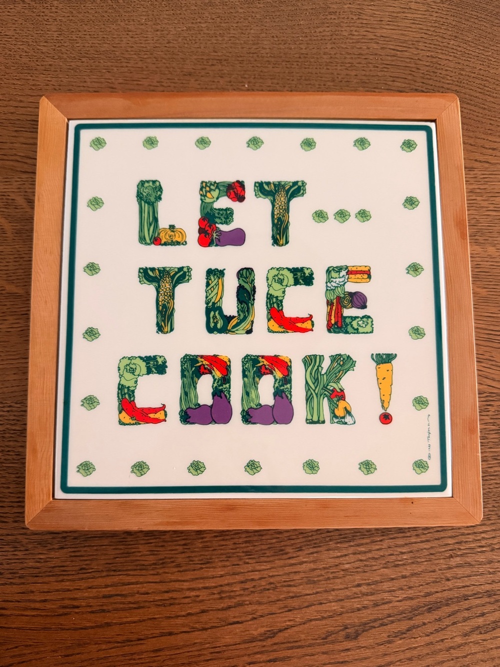 Vintage Decorative Trivet Veggie Cottagecore Framed Ceramic Tile